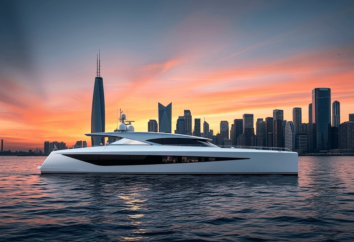 Luxury catamaran cruising in open ocean