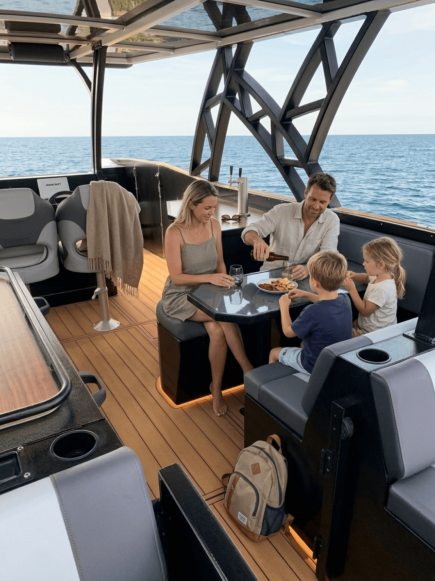 Luxury powerboat cruising on the open ocean